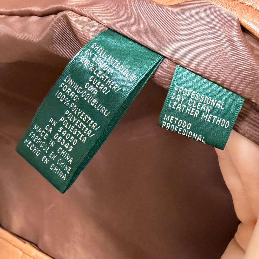 RARE ralph lauren 100% leather field coat workwear double breasted jacket sz 12 - Picture 8 of 10